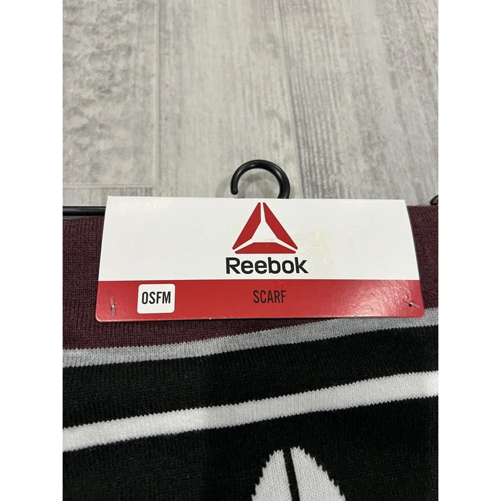 Reebok Scarf with Fringe Gray Wine Black White Logo SOFT Recycled‎ Material NEW